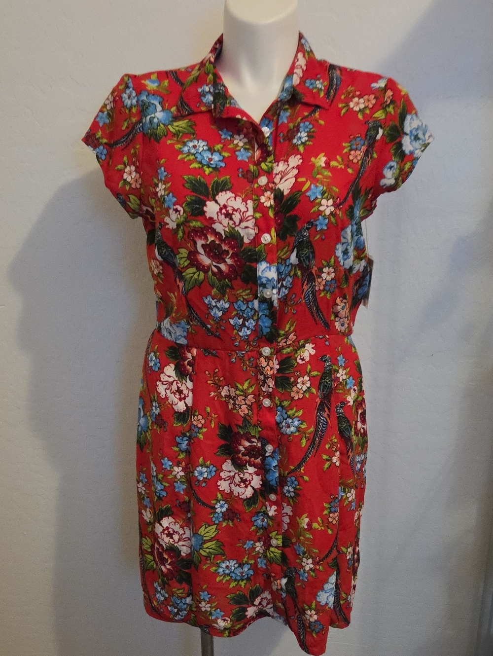 City Streets Red Floral Button-Front Midi Dress